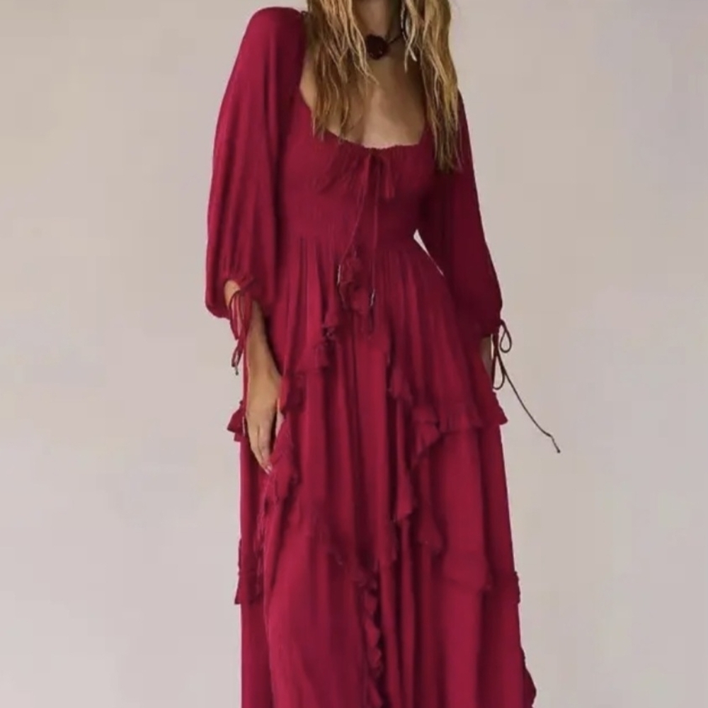Chic Long Sleeve Burgundy Dress